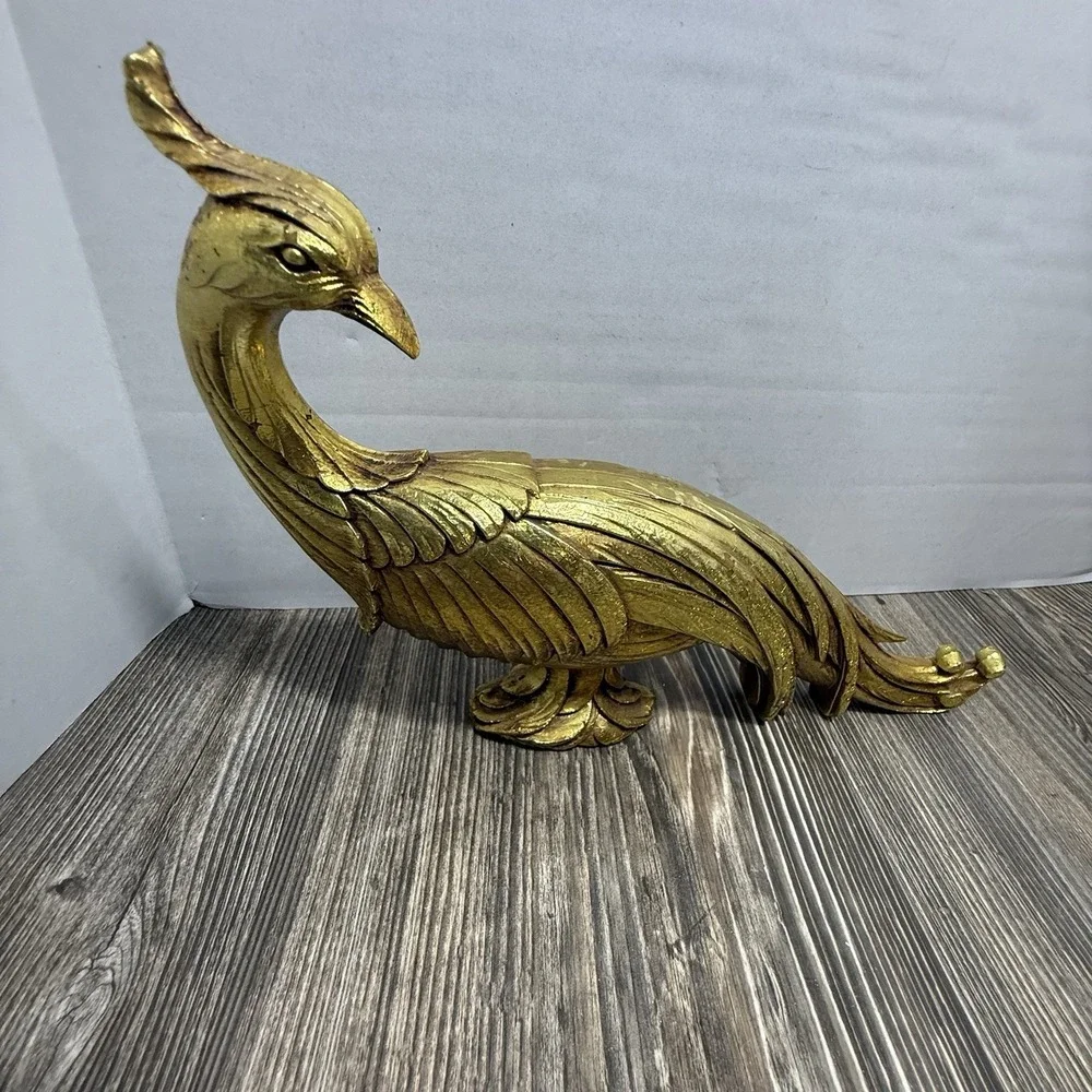 Vintage Gold Gilt Pheasant Syroco‎ MCM Hollywood Regency Peacock Bird Figurine